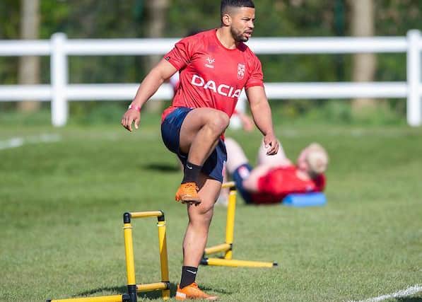 Rhinos' Kruise Leeming, pictured training with England earlier this year, has been selected for Combined Nations All Stars. Picture by Allan McKenzie/SWpix.com.