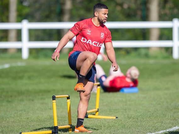 Rhinos' Kruise Leeming, pictured training with England earlier this year, has been selected for Combined Nations All Stars. Picture by Allan McKenzie/SWpix.com.
