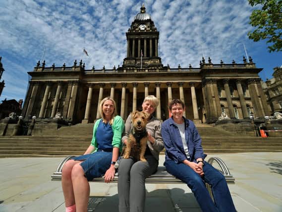 The team behind Leeds Inspired - from left: Abby Dix-Mason, Sarah Howells, Jane Earnshaw and Ted the dog. (photo: Jonathan Gawthorpe)