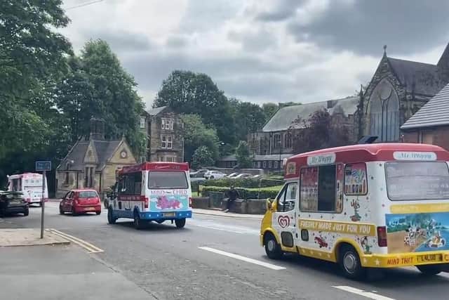 Ice cream vans in the funeral procession for Kooler Man John Collier.