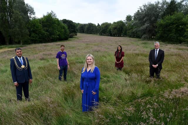 Lord Mayor Coun Asghar Khan joins Leeds Hospital Charity events community manager Giles Fretwell, charity chief executive Esther Wakeman, Coun Salma Arif and council leader James Lewis at the proposed site for the memorial woodland. Picture: Gerard Binks
