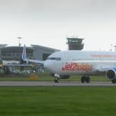 A Jet2 plane at Leeds Bradford Airport