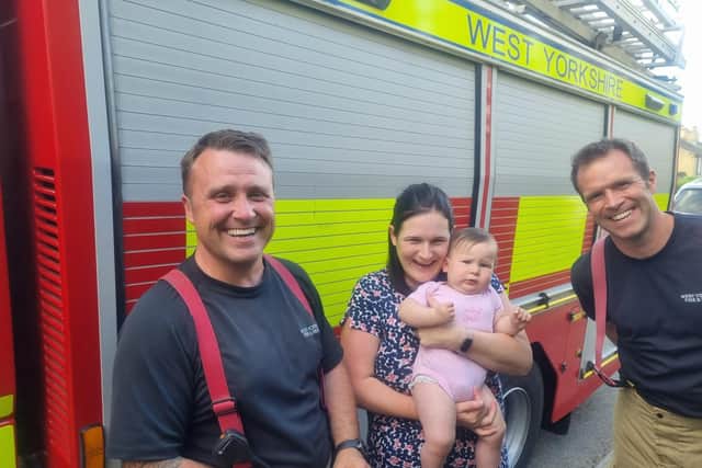 Here's Isobel with mum Emma, Crew Manager Hagger, and Firefighter Oates.