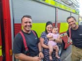 Here's Isobel with mum Emma, Crew Manager Hagger, and Firefighter Oates.