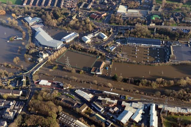 Yorkshire has been repeatedly hit by severe flooding in recent years. Pictured is an aerial image taken of the flooding in Leeds on Boxing Day in 2015.