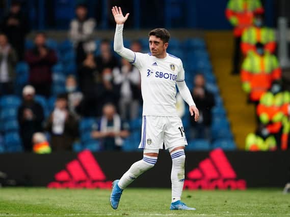 Pablo Hernandez waves to the Elland Road faithful as he leaves the pitch during his last game for the club. PIC: Getty