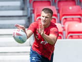 INJURY BLOW: Ash Handley was forced off with a head knock during his England debut. Picture: Allan McKenzie\SWpix.com.
