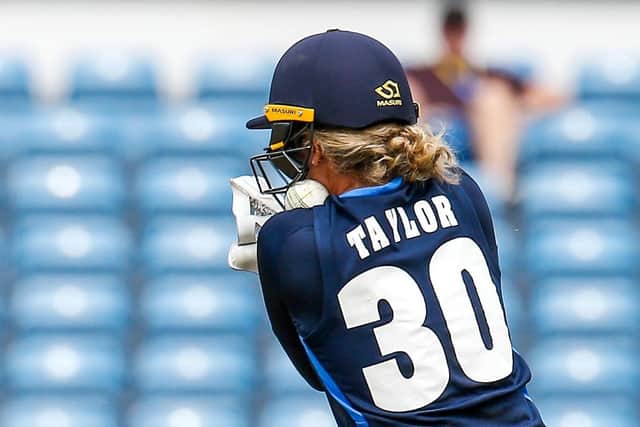Blow: Wicketkeeper Sarah Taylor is struck in the face. Picture: John Heald