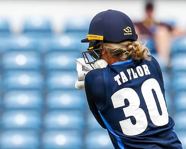 Blow: Wicketkeeper Sarah Taylor is struck in the face. Picture: John Heald