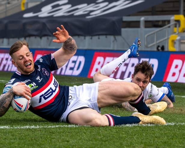Wakefield’s 25-year-old winger Tom Johnstone has had two knee construction and suffered another knee injury in Trinity’s win over Wigan last week. Picture: Bruce Rollinson.
