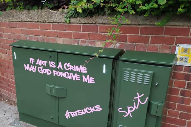 The stickers have appeared on a BT box in Rothwell