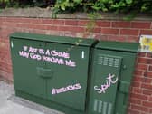 The stickers have appeared on a BT box in Rothwell