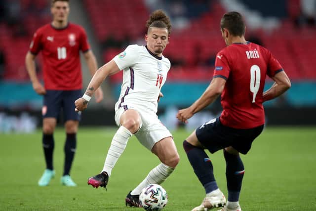 Leeds United and England star Kalvin Phillips (left) and Czech Republic's Tomas Holes battle for the ball during the UEFA Euro 2020 Group D match at Wembley Stadium.

 Photo: Nick Potts/PA Wire.