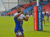 Kruise Leeming gives Rhinos' fans a thumb's up after the win at Salford. Picture by Steve Riding.