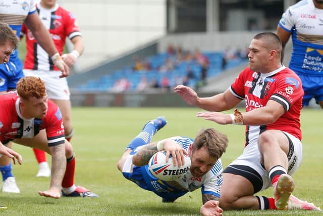 Richie Myler scores Leeds Rhinos' third try at Salford. Picture: Ed Sykes/SWpix.com.