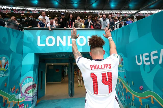 Leeds United midfielder Kalvin Phillips at Wembley after England's win over Germany. Pic: Getty
