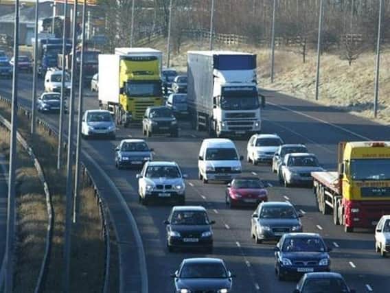 wo lanes have been closed due to a defect in the bridge joint on the M62 eastbound at J30 to J31. Stock image of M62.