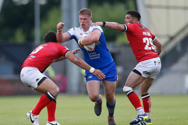 Leeds Rhinos' Tom Holroyd in action against Salford. Picture: Ed Sykes/SWpix.com.