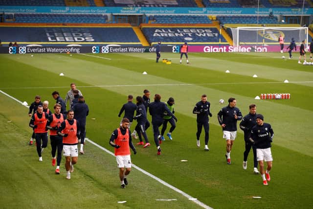 Leeds United's senior squad warm-up at Elland Road. Pic: Getty