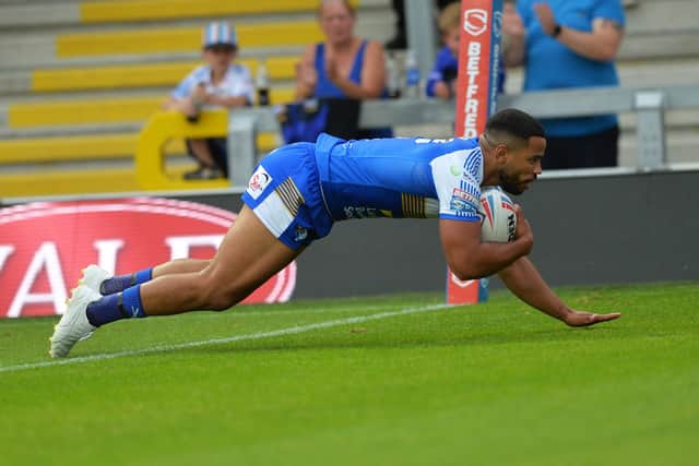 Kruise control: Kruise Leeming races away to score his first half try in the win over Leigh.

Picture: Jonathan Gawthorpe