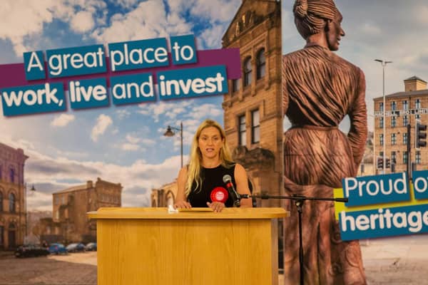 Kim Leadbeater gives her acceptance speech after winning the Batley and Spen by-election