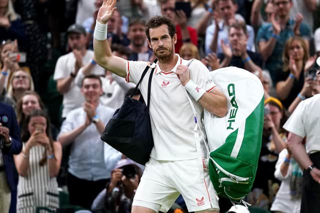 Goodbye, for now:  Andy Murray waves to the crowd after his third-round defeat against Denis Shapovalov on day five of Wimbledon. Picture: Adam Davy/PA.