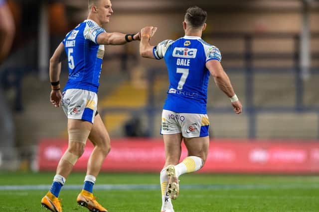 Ash Handley, left, is back in contention for Rhinos after concussion, but Luke Gale is suspended. Picture by Bruce Rollinson.