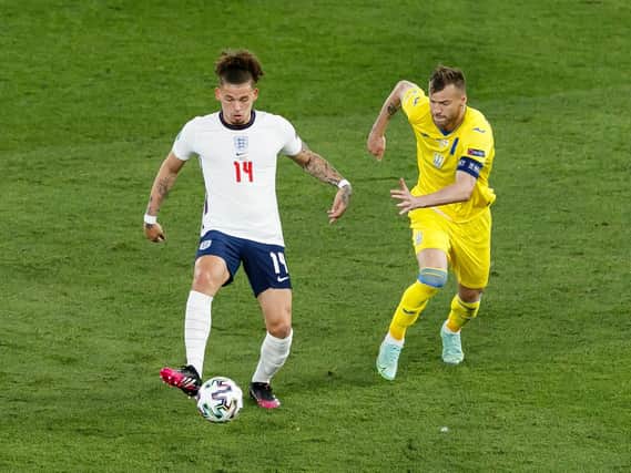 Leeds United's Kalvin Phillips in action for England against Ukraine. Pic: Getty