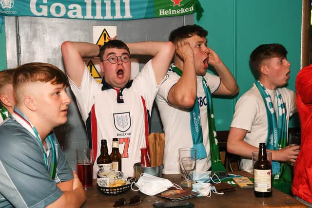 Fans watch the England v Croatia match at Aire Bar in Leeds city centre