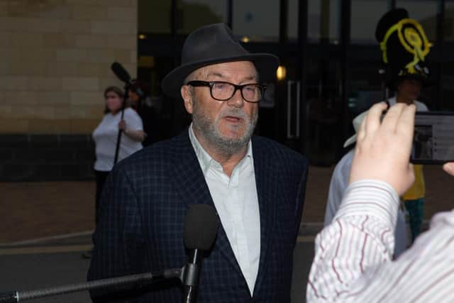 George Galloway speaking to the media after the Batley and Spen by-election result was announced in the early hours of Friday morning