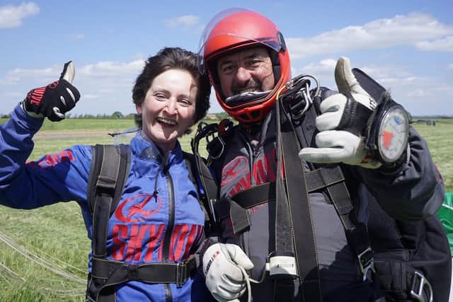 Cat Lyle after the parachute jump