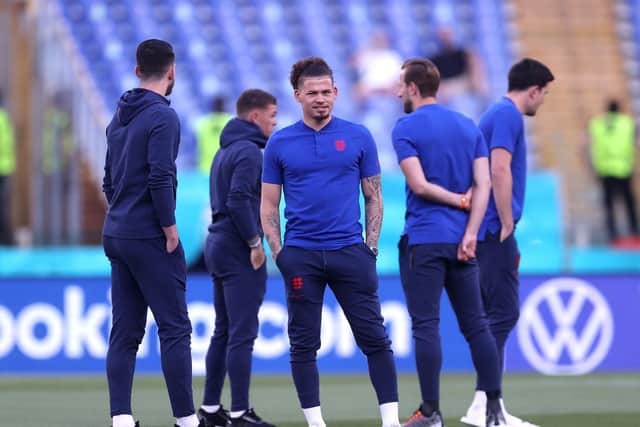 Leeds United's Kalvin Phillips ahead of kick-off for England in Rome. Pic: Getty