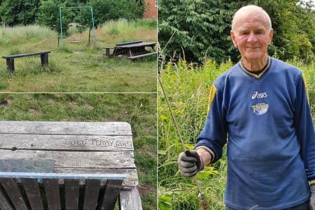 Terry Wright, 79, can often be seen in the village making benches, clearing paths and tending to plants.