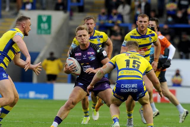 Brad Dwyer in action for Rhinos against Warrington. Picture by Simon Hulme.