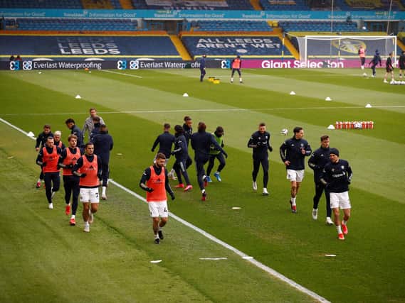 Leeds United's players warm up at Elland Road. Pic: Getty