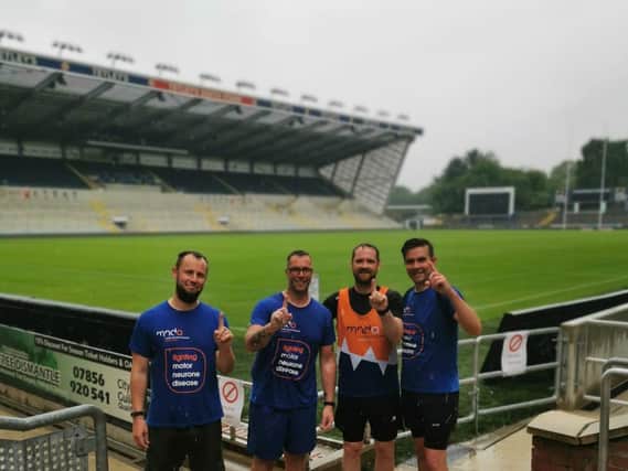 The runners pictured at Headingley after finishing day one of the challenge.
Pictured (from left to right) are David Mills, Craig Chapman, Ryan Horsman and Stephen Hurley.