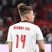 HISTORY BOY - Kalvin Phillips of Leeds United paid tribute to his late grandmother Val Crosby after helping England to a 2-1 Euro 2020 semi-final win over Denmark at Wembley. They now face Italy in the final on Sunday. Pic: Getty