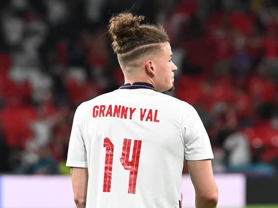 HISTORY BOY - Kalvin Phillips of Leeds United paid tribute to his late grandmother Val Crosby after helping England to a 2-1 Euro 2020 semi-final win over Denmark at Wembley. They now face Italy in the final on Sunday. Pic: Getty