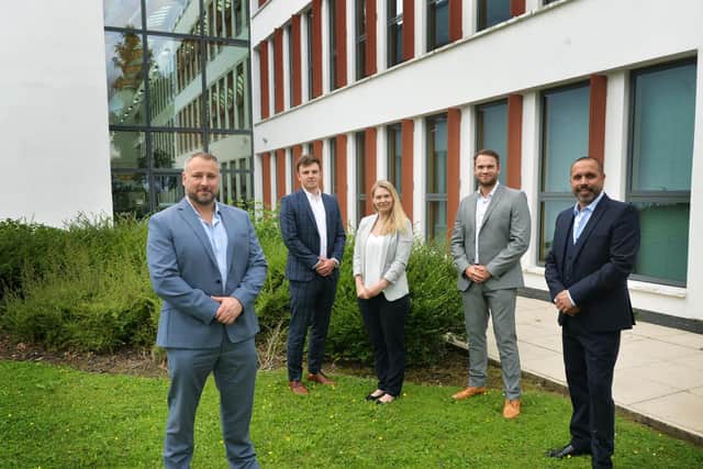 Pictured Managing Director Chris Lawson, Architect Technician Joe Grimbleby, Project Co-Ordinator Liz Drummond, Architect Designer Charles Speight and Senior Architect Marlon Cooray. Photo: Jonathan Gawthorpe