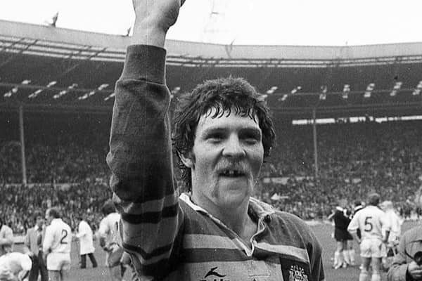 John Holmes celebrates Leeds' Wembley victory over St Helens in 1978. Picture by Steve Riding.