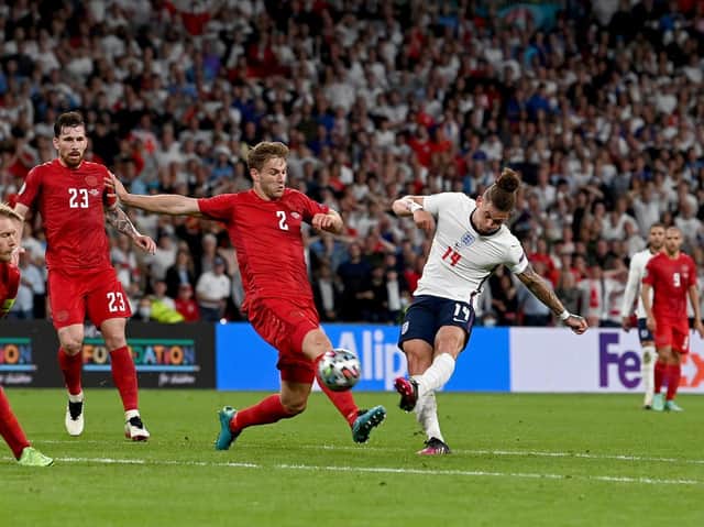 RUNNING MAN - Leeds United's Kalvin Phillips recorded the second furthest tally for distance covered in a game at Euro 2020 against Denmark at Wembley. Pic: Getty