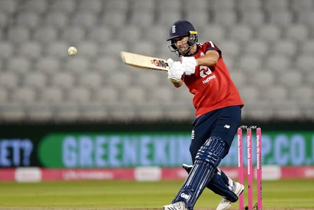Lewis Gregory in action for England at Old Trafford last year. Picture: Mike Hewitt/PA