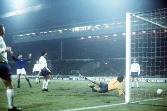 Italy's Fabio Capello (left, arms raised) scores the only goal of the England v Italy international match at Wembley back in 1973. Picture: PA.