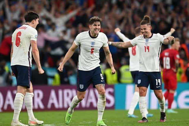 PRAISE: From England international centre-back John Stones, centre, for Leeds United's Three Lions star Kalvin Phillips, the 'Yorkshire Pirlo', right. Photo by Andy Rain - Pool/Getty Images.