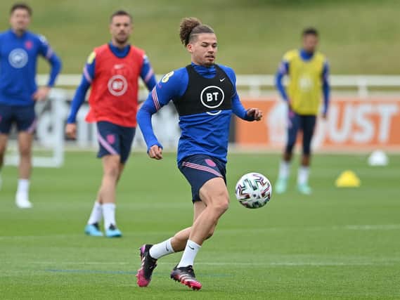 Leeds United's Kalvin Phillips trains with England. Pic: Getty