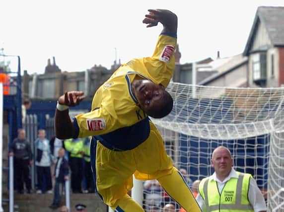Tresor Kandol celebrates his winning goal against Tranmere Rovers in August 2007. PIC: Tony Johnson