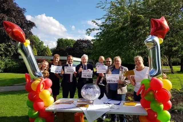 The lottery's first anniversary draw in Pudsey Park, where a total of 1,280 in Pudsey Pounds were awarded