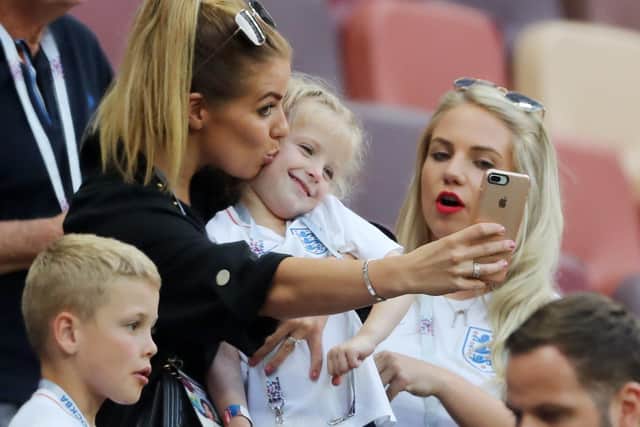 Rebecca Burnett wife of Jordan Henderson before the 2018 FIFA World Cup semi-final against Croatia at the Luzhniki Stadium, Moscow. PIC: PA