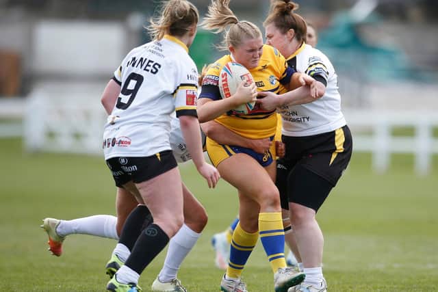 Leeds Rhinos' Zoe Hornby on the charge against York. Picture by Ed Sykes/SWpix.com.