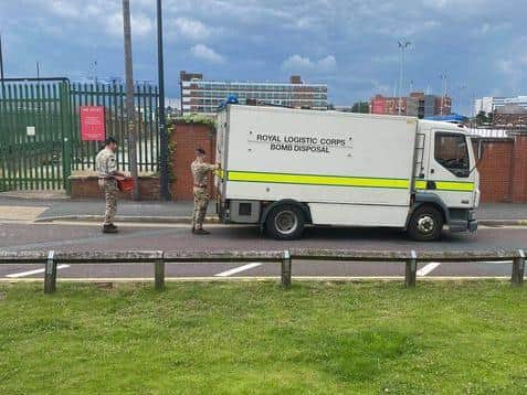 Military bomb disposal teams at Crown Point in Leeds.
